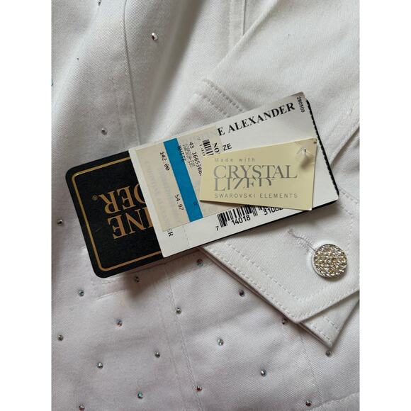 Christine Alexander White Denim Jacket Embellished Swarovski Crystal Rhinestones - Picture 6 of 6